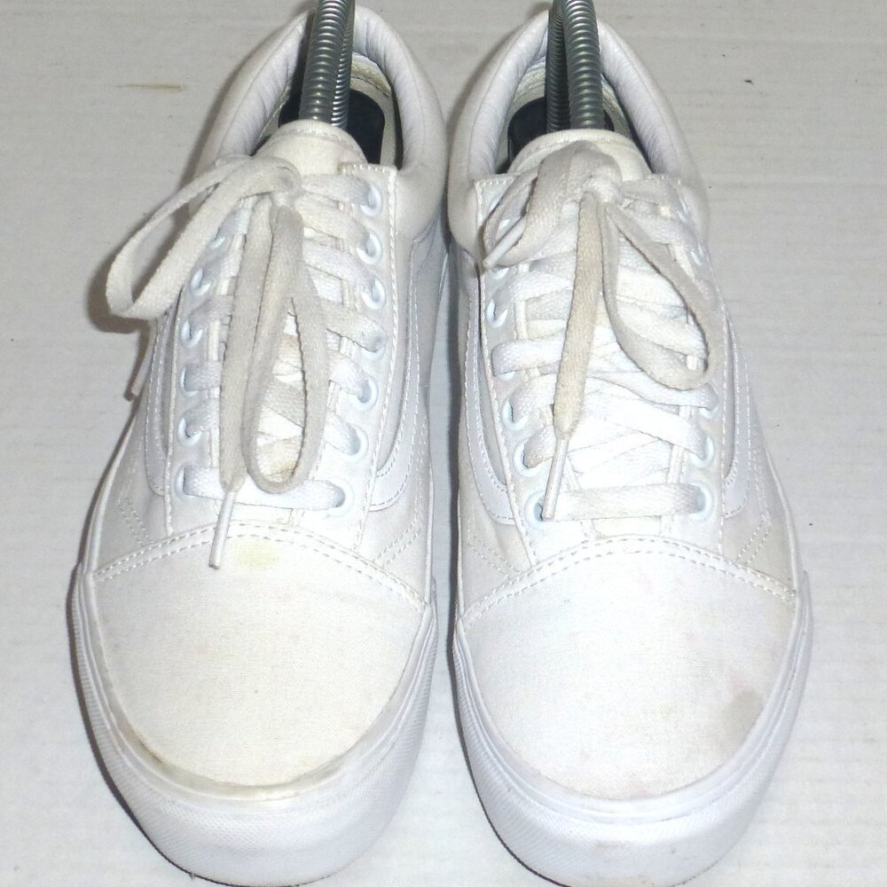 Vans Old Skool Unisex Platform Sneakers White Canvas Men Size: 6.5 Women Size: 8